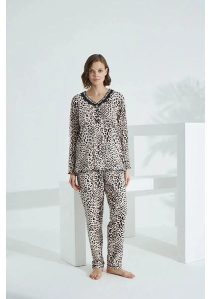 Angelique V Yaka Uzun Kol Kadın Pijama Takım 21500