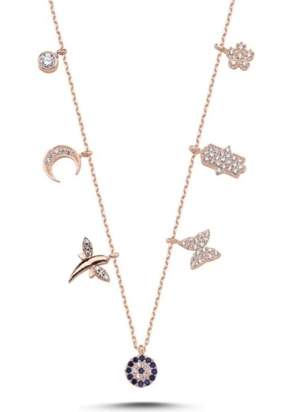 925 Ayar Gümüş Zirkon Taşlı Sallantılı Şans Kolyesi Model 2 - Anneler Günü