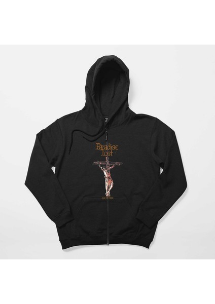 Paradise Lost Gothic Siyah Fermuarlı Kapşonlu Sweatshirt