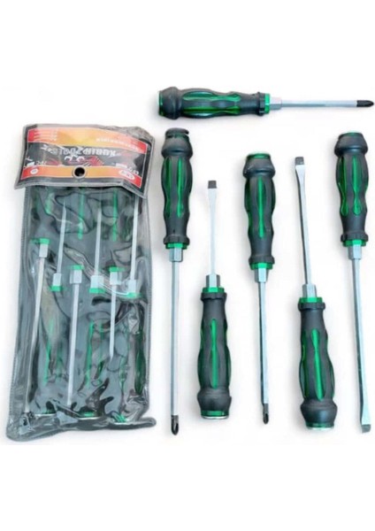 Tiger Toolz 6’lı Darbeli Tornavida Takımı – Düz ve Yıldız Uçlu, Altıgen Takviyeli Profesyonel Set