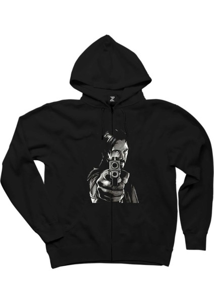John Wick 4 Guns Siyah Fermuarlı Kapşonlu Sweatshirt