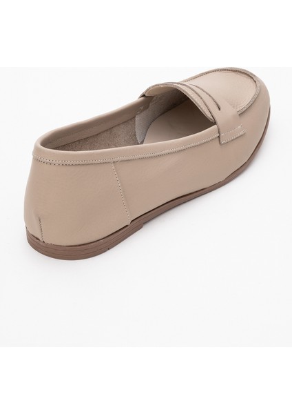 F02 Biskuvi Cilt Hakiki Deri Kadın Loafer Ayakkabı