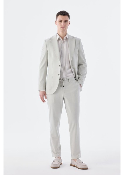Bej Slim Fit Esnek Kumaş Spor Takım Elbise
