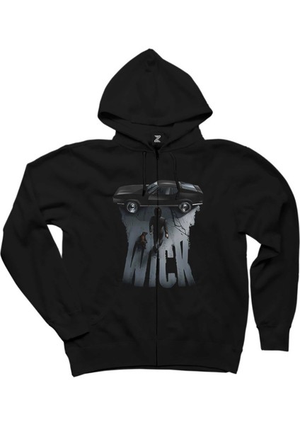 John Wick Car Siyah Fermuarlı Kapşonlu Sweatshirt