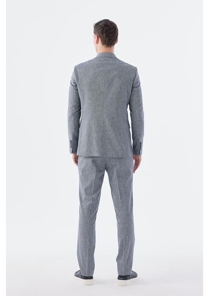 Lacivert Slim Fit Keten Karışımlı Kruvaze Takım Elbise fırsatları