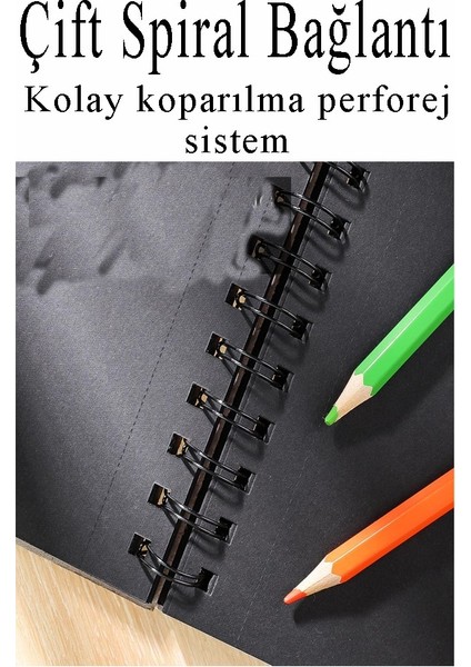 Telli Siyah Defter A5 40 Yaprak Eskiz Fotoğraf Albümü Simli Bant Sarı Beyaz Kurşun Jel Kalem Sigi Kalemtarş Hamur Silgi