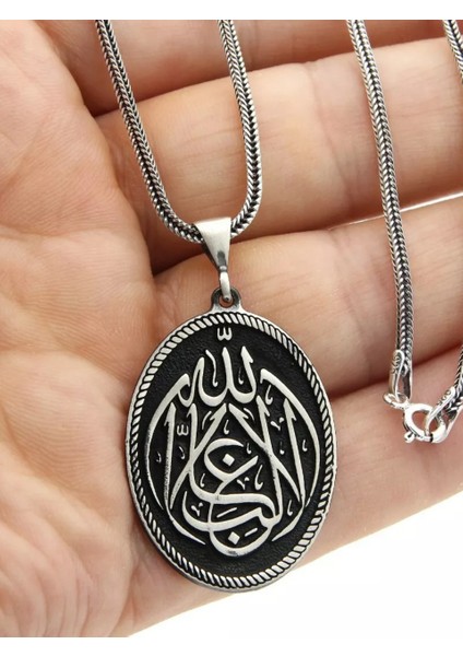 Evla Kuyumculuk La Galibe Illallah Allah'tan Başka Galip Yoktur Yazılı Kalın Zincirli Gümüş Kolye modelleri