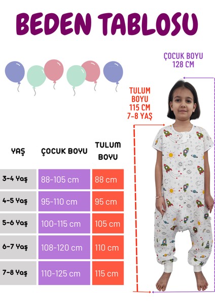 Uzay Desenli Yazlık Bebek Çocuk Uyku Tulumu %100 Pamuk Müslin Kumaş 0.5 Tog