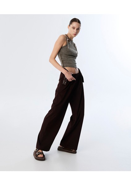 Trok ve Strass Taş Baskılı Pantolon TS1250003229023