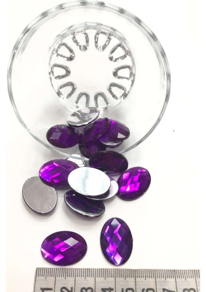 Mor Oval Plastik Dikme Taş 10 Adet