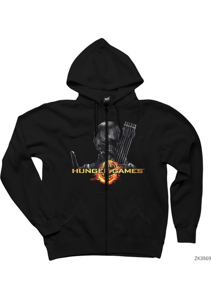 The Hunger Games Mockingjay Siyah Fermuarlı Kapşonlu Sweatshirt