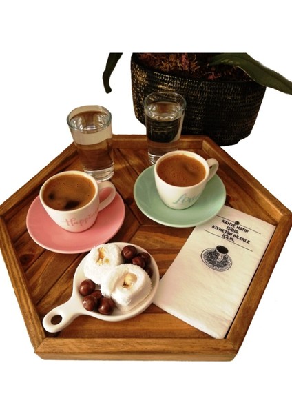 Sunum Tepsisi Ahşap Çam Ağacı El Yapımı Altıgen Small Handmade Kahverengi