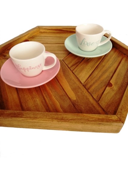 Sunum Tepsisi Ahşap Çam Ağacı El Yapımı Altıgen Small Handmade Kahverengi