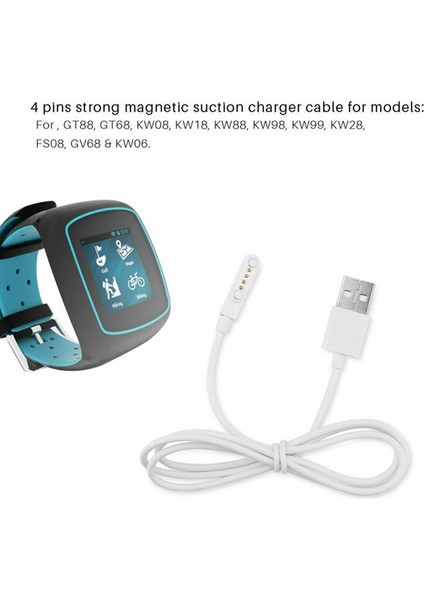 Manyetik Şarj Cihazı USB 2.0 Şarj Kablosu Kablosu Güç 4 Pin Akıllı Saat KW88 (Yurt Dışından)