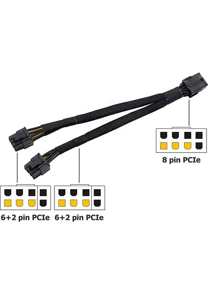 Adet Gpu Pcıe 8 Pin Dişi Çift 2x 8 Pin (6+2) Erkek Pcı Express Adaptör Örgülü Y-Splitter Uzatma Kablosu, 20 cm (Yurt Dışından)