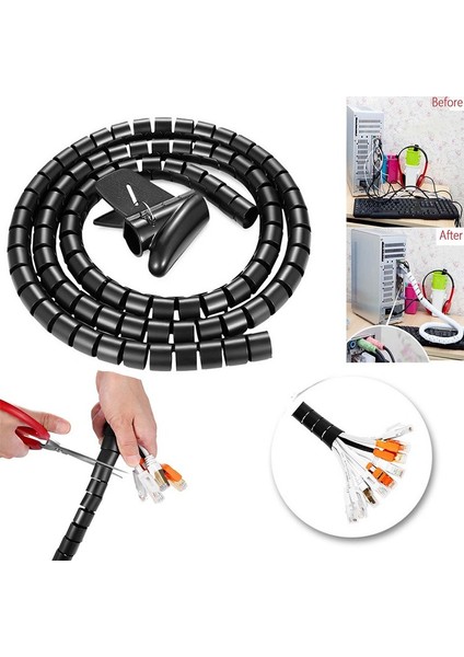 2m Kablo Tel Düzenli Kordon Sarma Organizatör Spiral Tüp Kablo Sarıcı Kordon Koruyucu Esnek Ev Ofis Masası Depolama Organizatör Aracı (Yurt Dışından) fırsatları