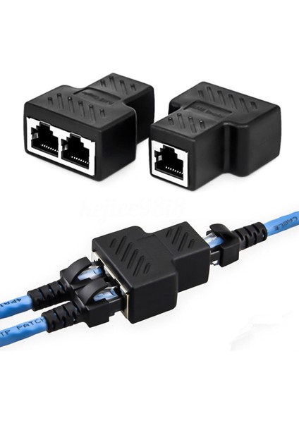 Bağlantı Noktalı RJ45 Ayırıcı Adaptör Lan Ağ Ethernet Genişletici Konnektör Fişi Lotu 1 Adet - Siyah (Yurt Dışından)
