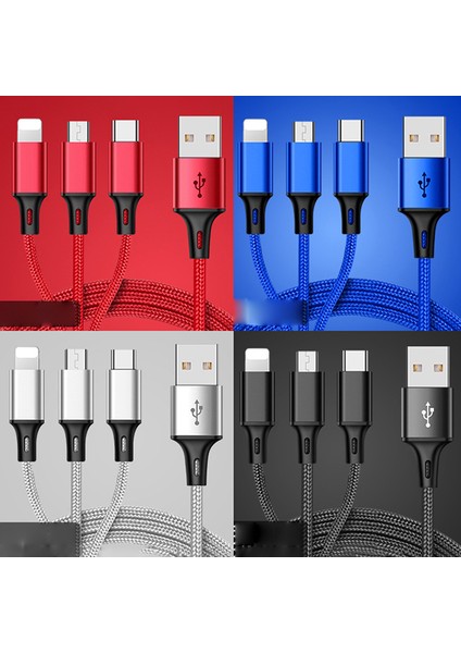 iPhone Android Için 3'ü 1 Arada Çoklu Tip-C Kablo Mikro USB Veri Senkronizasyonu Hızlı Şarj (Yurt Dışından)