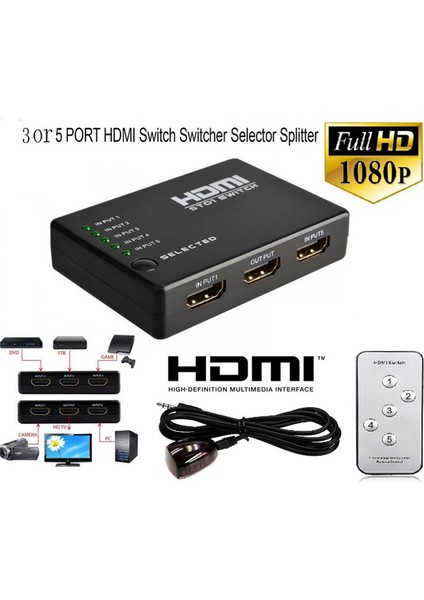 Veya 5 Bağlantı Noktalı HDMI Ayırıcı Anahtar Seçici Switcher Hub+Uzaktan 1080P Hdtv Pc Için (Yurt Dışından) modelleri