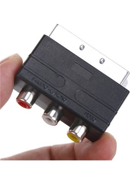 Gümüş Scart - 3 Rca Kompozit Fono Adaptör Dönüştürücü + Giriş / Çıkış Anahtarı (Yurt Dışından)