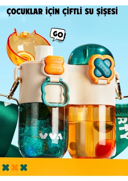 Tkk Tek Gövde Çift Hazneli Pipetli-Pipetsiz Kullanım Askı Aparatlı Çocuk Su Şişesi - 800 Ml.