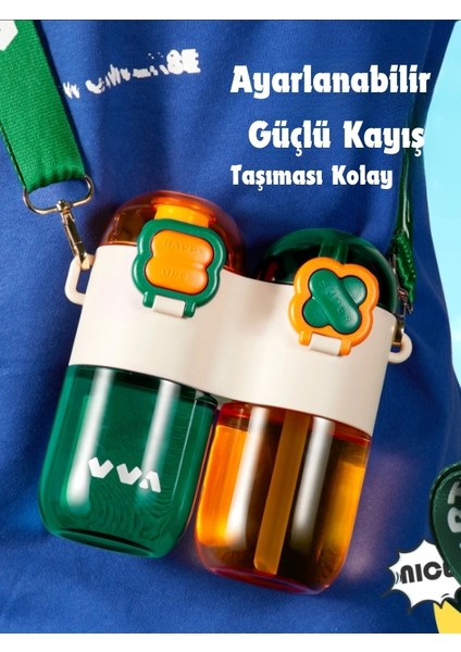 Tkk Tek Gövde Çift Hazneli Pipetli-Pipetsiz Kullanım Askı Aparatlı Çocuk Su Şişesi - 800 Ml.