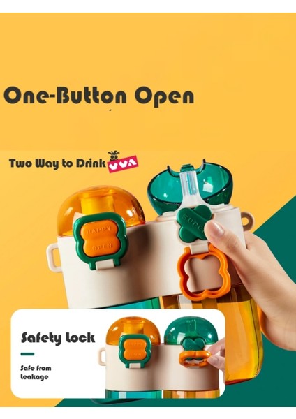 Tkk Tek Gövde Çift Hazneli Pipetli-Pipetsiz Kullanım Askı Aparatlı Çocuk Su Şişesi - 800 Ml.