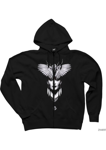 Frida Kanat Siyah Fermuarlı Kapşonlu Sweatshirt