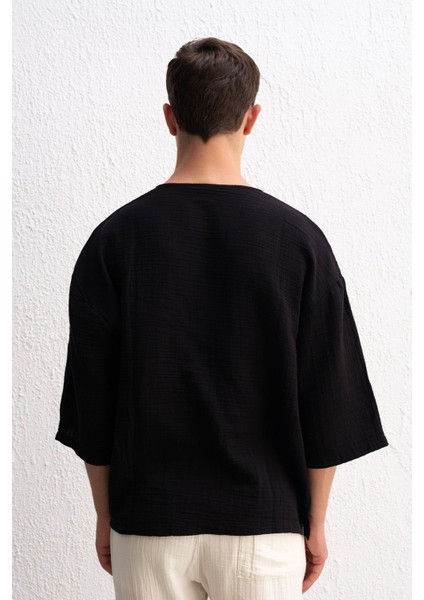 Fakir Kol Müslin Kumaş Erkek T-Shirt