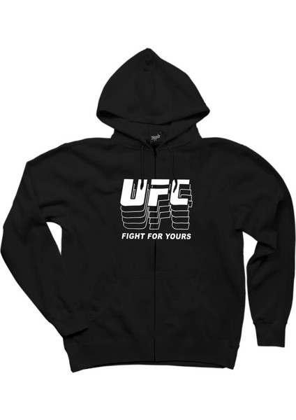 Ufc Fg Siyah Fermuarlı Kapşonlu Sweatshirt