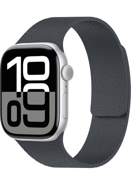 Apple Watch 10 / 11 46 mm Uyumlu Magnetik Silikon Kordon Deri Görünümlü Mıknatıslı Kayış