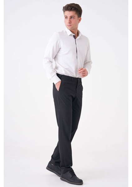 ® Flexbelt™ Kızaklı Iç Lastikli Siyah Erkek Pantolon: Gizli Esnek Bel Tasarımıyla Gün Boyu Konfor