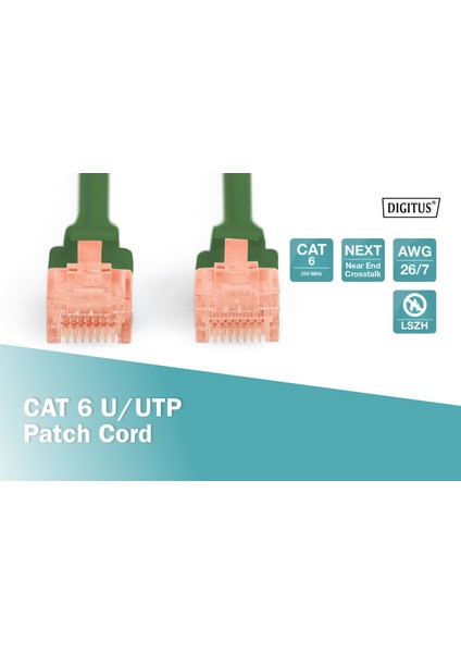 Digitus Patch Kablo, U-Utp, Cat. 6, 3 Metre, Awg 26/7, Cu, Lszh, Yeşil Renk Dk-1617-030-G