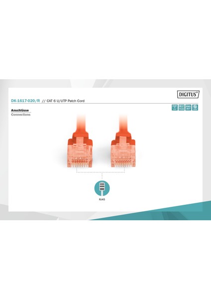 DK-1617-020/R 2 mt Cat6 AWG26/7 U/utp Lszh Kırmızı Patch Cord Kablo