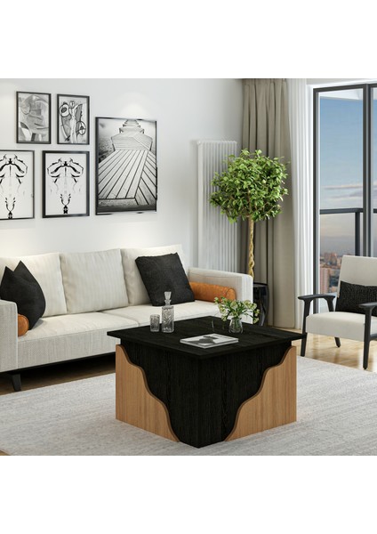 Inarch Dizayn S0010 Style Orta Sehpa Ahşap Siyah/safir Meşe
