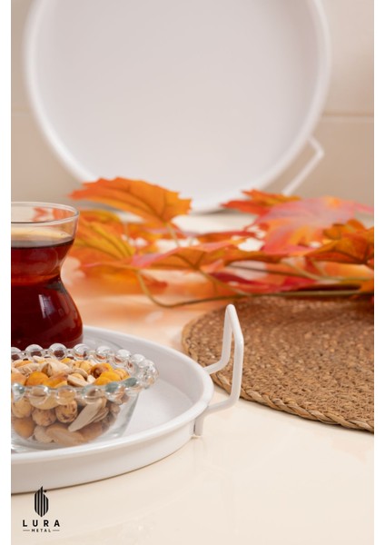 2'li Vera Beyaz Metal Çay ve Kahve Sunum Tepsisi Seti - 25 cm Modern Şıklık modelleri