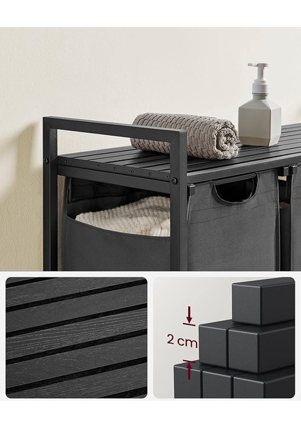 Çamaşır Sepeti 3 Bölmeli, Raflı Çamaşır Sepeti, Çamaşır Kutusu, Oxford Kumaştan Çekilebilir Çamaşır Torbası Çıkarılabilir, Metal Çerçeve, 3 x 38 L, 92,5 x 33 x 72 Cm, Siyah-Gri BLH301G01 indirimleri