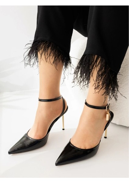 Krıste Bell 5056 Parlak Siyah Kilit Detaylı Topuklu Kadın Ayakkabı fiyatları