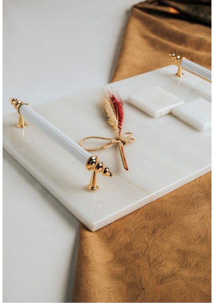 Ince Mermer Beyaz Söz/ Nişan Tepsisi 2 Adet Çıkarılabilir Yüzüklük, Metal Profil Kulp modelleri