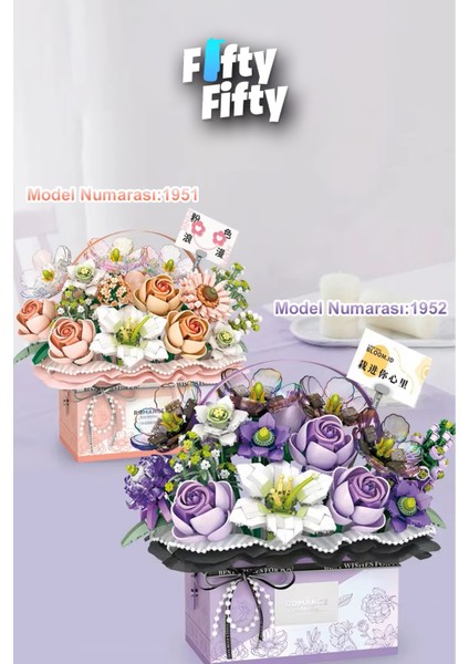 Loz Ledli Pembe Dekoratif ve Koleksiyonluk Çiçek Buketi 1212 Parça Çiçek Modeli Yapım Seti FFLZ-1951