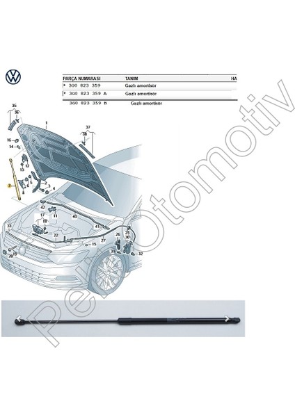 Passat B8 Motor Kaput Amartisörü 3G0823359 fiyatları