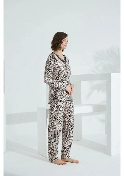 Angelique V Yaka Uzun Kol Kadın Pijama Takım 22003 modelleri