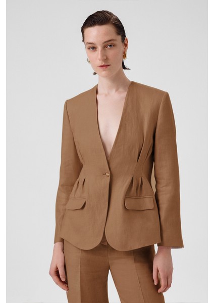 Camel Tek Düğmeli Kadın Blazer Ceket fiyatları