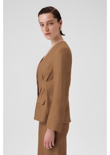 Camel Tek Düğmeli Kadın Blazer Ceket modelleri