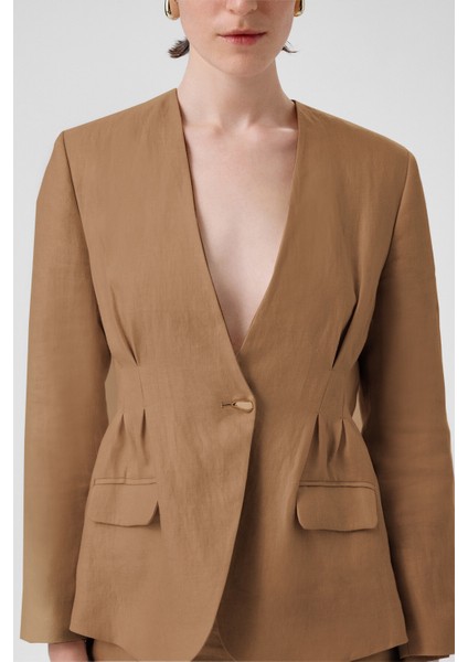 Camel Tek Düğmeli Kadın Blazer Ceket indirimleri