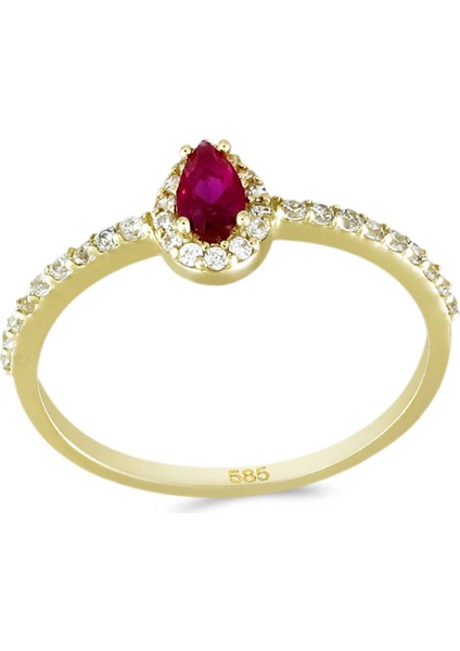 Altın Damla Taşlı Tektaş Yüzük T073093