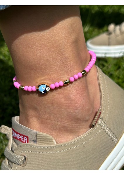 Zarif Şık Kadın Gold Pembe Balıklı 25 cm Boncuk Halhal fiyatları