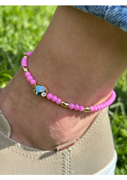 Zarif Şık Kadın Gold Pembe Balıklı 25 cm Boncuk Halhal modelleri