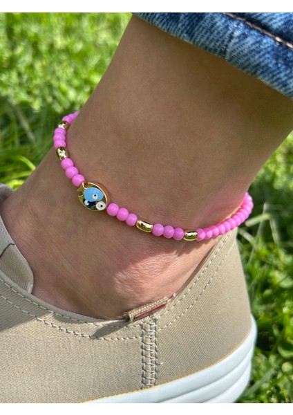 Zarif Şık Kadın Gold Pembe Balıklı 25 cm Boncuk Halhal fırsatları