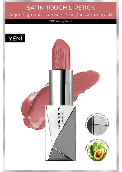 Uzun Süre Kalıcı Nemlendirici Pürüzsüz Etkili Yarı Mat Ruj - Satin Touch Lipstick 808 Rusty Rose